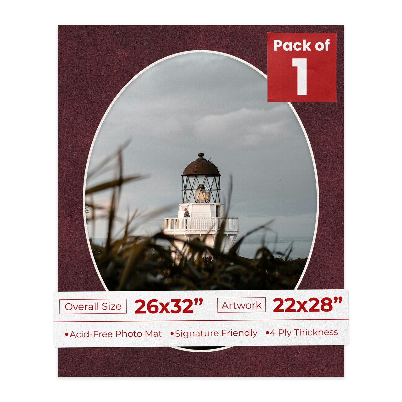 Dark Red Suede Mat Board for 26x32 Frames - Oval Opening for 22x28 Photos